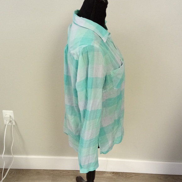 Relativity Women's Green Blue Checkered Long Sleeve Button-down Shirt L - Picture 2 of 7